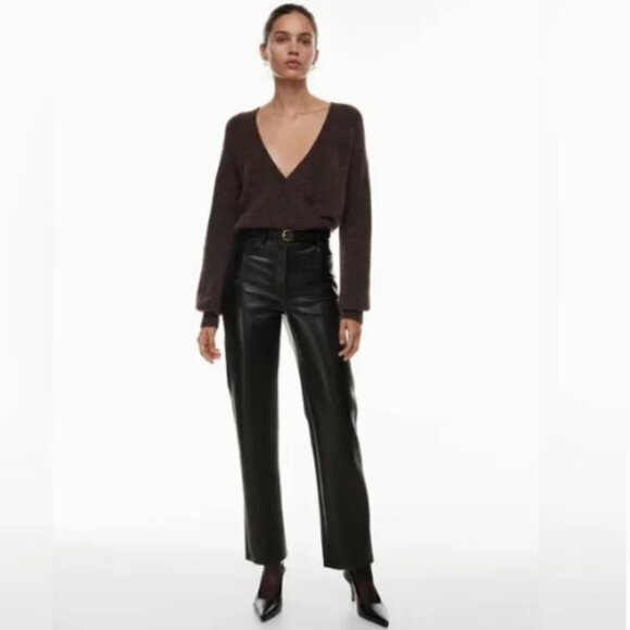 Aritzia Wilfred Melina Black Faux Leather Pants High Waisted Size 16 - Picture 1 of 15